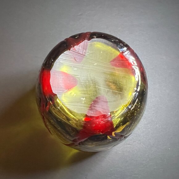 Vintage Murano Style Retro Amber & Red Hand Blown Abstract Bubble Vase 7.75" - Picture 7 of 7